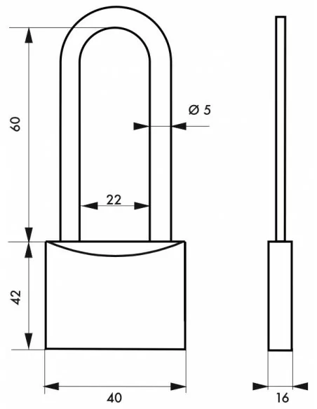 Cadenas à clé 40 mm anse 1/2 haute inox Ø 5