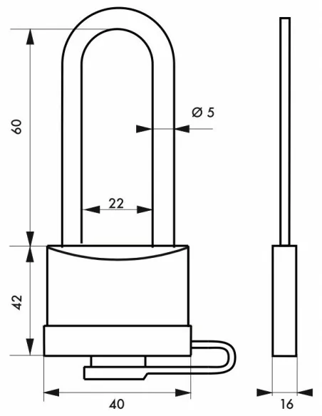 Cadenas à clé 40 mm avec bumper anse 1/2 haute inox Ø 5