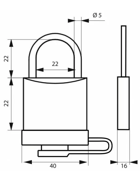 Cadenas à clé 40 mm avec bumper anse inox Ø 5