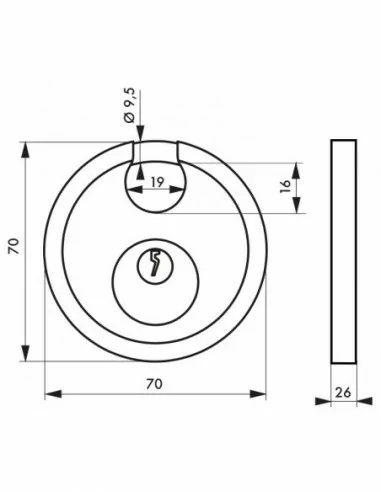 Cadenas à clé ASTRA 70 mm anse acier cémenté Cadenas à clé ASTRA 70 mm anse acier cémenté