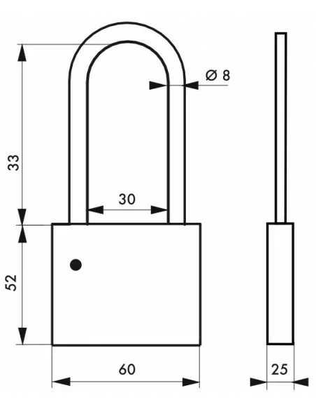 Cadenas à clé CP anse haute inox sans cylindre e