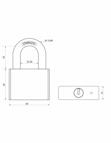 Cadenas à clé RINOX 60mm anse inox 4 clés Cadenas à clé RINOX 60mm anse inox 4 clés