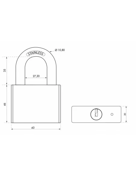 Cadenas à clé RINOX 60mm anse inox 4 clés