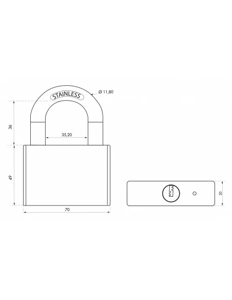 Cadenas à clé RINOX 70mm anse inox 4 clés