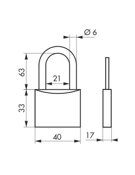 Cadenas à clé TYPE 1 aluminium 40 mm anse 1/2 haute