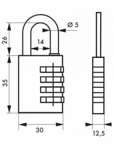 Cadenas à clé TYPE 1 aluminium code 30 mm gris 2