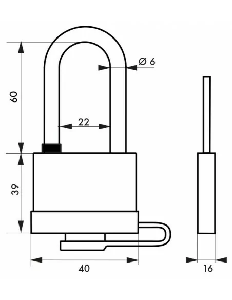 Cadenas à clé MACH 3 bumper 40 mm anse 1/2 haute