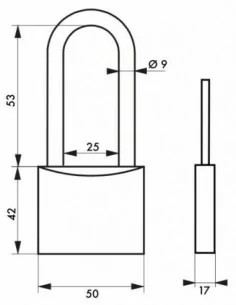 Cadenas à clé TYPE 1 - 50 mm anse 1/2 haute 2
