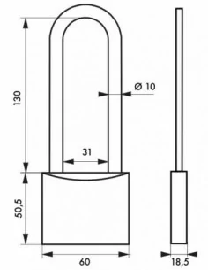 Cadenas à clé TYPE 1 - 60 mm anse haute 2