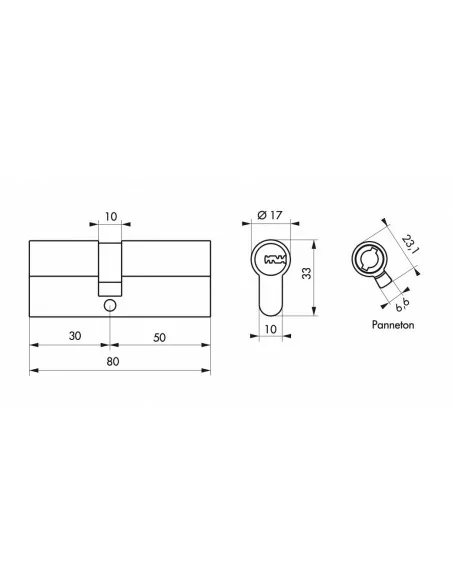 Cylindre 30x50 mm 5 clés longues fonction urgence