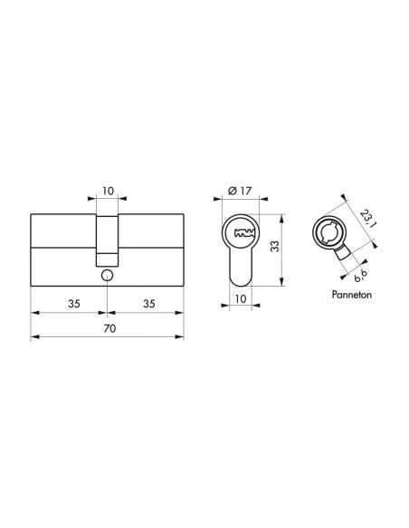 Cylindre 35x35 mm 5 clés longues fonction urgence