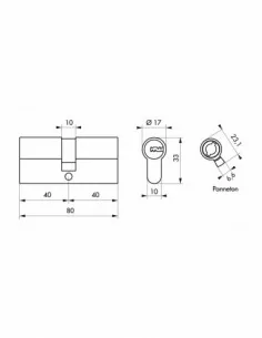 Cylindre 40x40 mm 5 clés longues fonction urgence 2