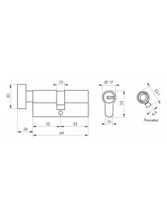 Cylindre de sécurité FEDERAL 2 à bouton, 30BTx30mm - 3 clés, nickelé - THIRARD 2