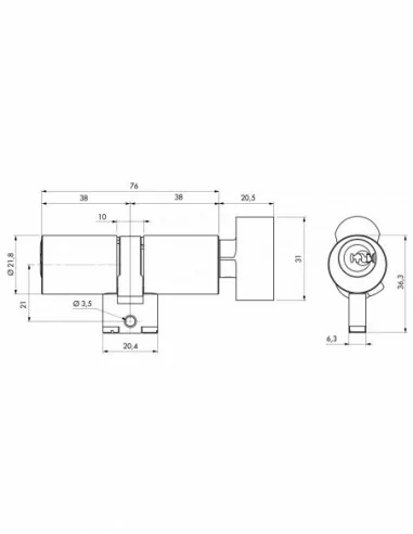 Cylindre à bouton 38 x 38 mm Cylindre à bouton 38 x 38 mm