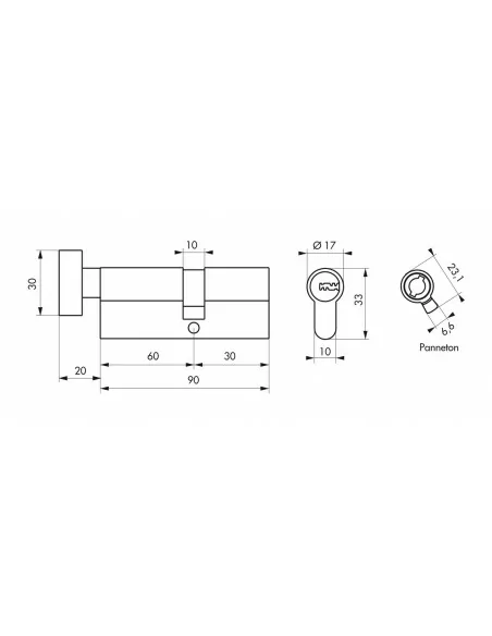 Cylindre à bouton 60 x 30 mm nickelé