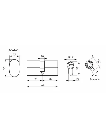 Cylindre federal s - à bouton 32x32mm 5 clés