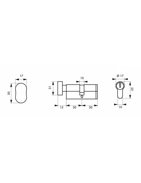 Cylindre profilé HG5+ à bouton, 30BTx30mm - Nickelé, 3 clés - THIRARD