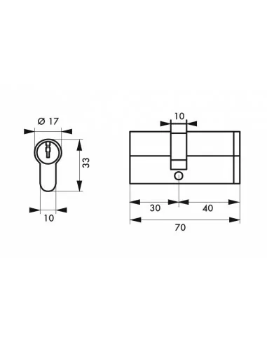 Cylindre profilé HG5+ 30x40mm - Nickelé, 3 clés Cylindre profilé HG5+ 30x40mm - Nickelé, 3 clés