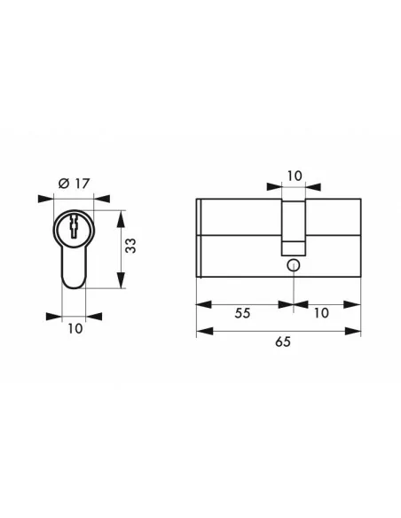 Demi Cylindre HG5+, 55x10mm - Nickelé, 3 clés - THIRARD