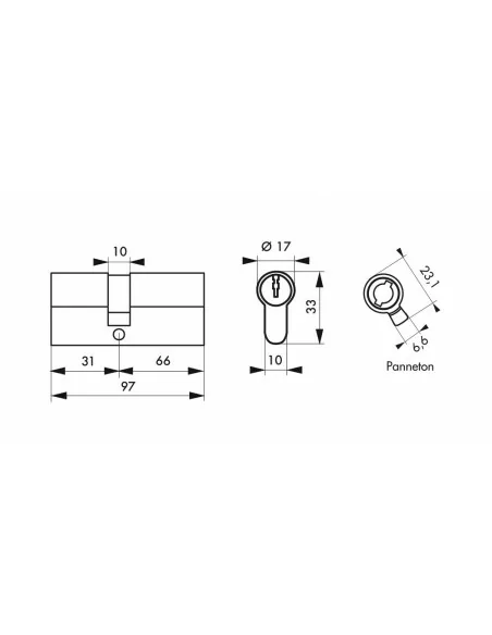 Cylindre hg6+ 31x66mm 5 clés panneton orientable