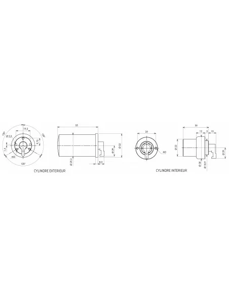 Jeu cylindre ronds Ø 23 mm 3 clés