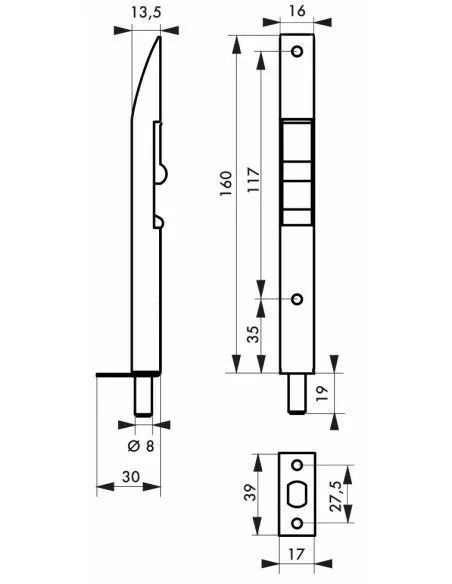 Verrou a onglet 160 mm