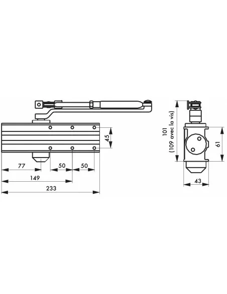 Ferme-porte hydraulique design réversible argent avec bras standard force 2 à 4