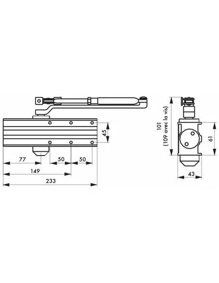 Ferme-porte hydraulique design réversible blanc avec bras standard force 2 à 4