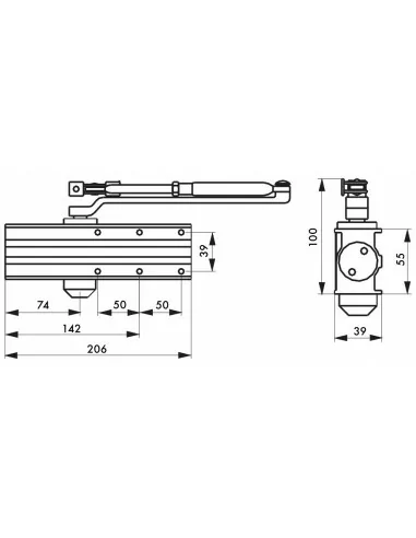 Ferme-porte hydraulique design réversible noir avec bras standard force 3 Ferme-porte hydraulique design réversible noir avec bras standard force 3