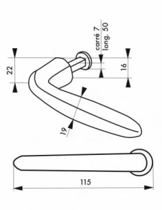Bequille simple deauville marron sans portée carré 7 longeur 50mm avec arrêt 2