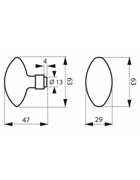 Bouton double ovoide carré 6x90mm 1 portée noir