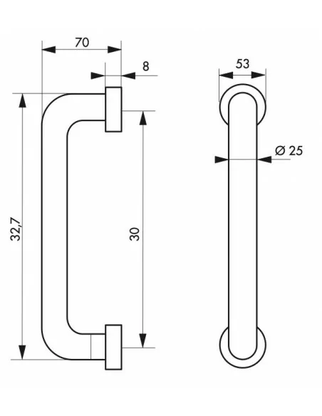 Paire de poignées tirage inox d 25 de porte battante - l 325mm