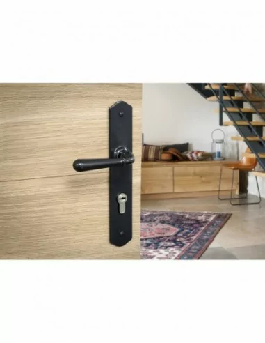 Poignée de porte Charon trou de cylindre, i acier patiné Poignée de porte Charon trou de cylindre, i acier patiné