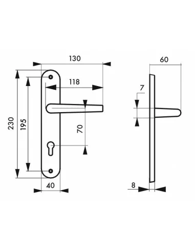 Poignée de porte Crecy trou de cylindre, i Poignée de porte Crecy trou de cylindre, i