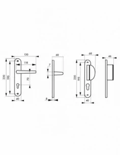Poignée de porte Crecy trou de cylindre, i pour porte palère 2
