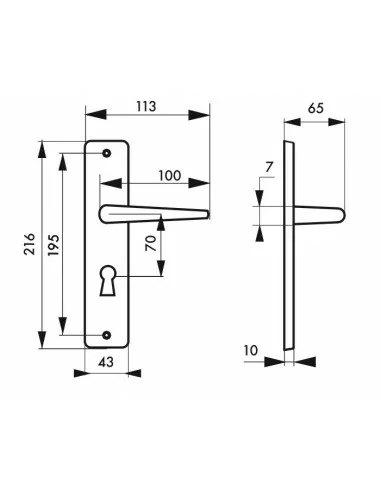 Poignée de porte Demeter trou de clé, l Poignée de porte Demeter trou de clé, l