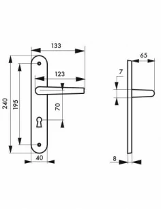 Poignée de porte Diane trou de clé, l 2