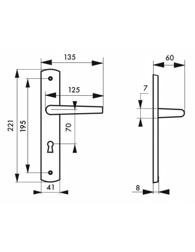 Poignée de porte Gaia trou de clé, l Poignée de porte Gaia trou de clé, l