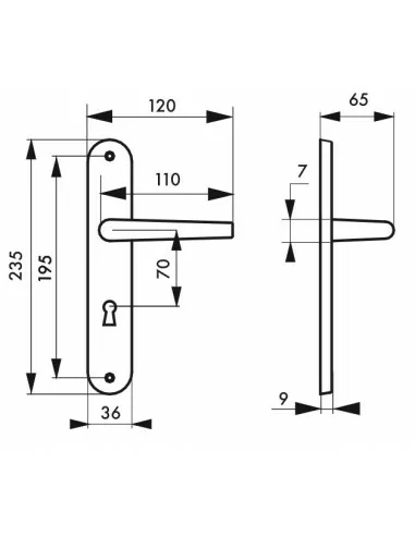 Poignée de porte Hebe trou de clé, l entr'axe 195 mm Poignée de porte Hebe trou de clé, l entr'axe 195 mm
