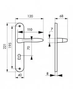 Poignée de porte Hera trou de clé, l 2