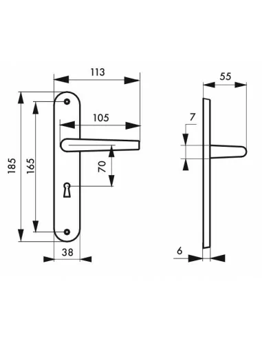 Poignée de porte Leto trou de clé, l argent Poignée de porte Leto trou de clé, l argent