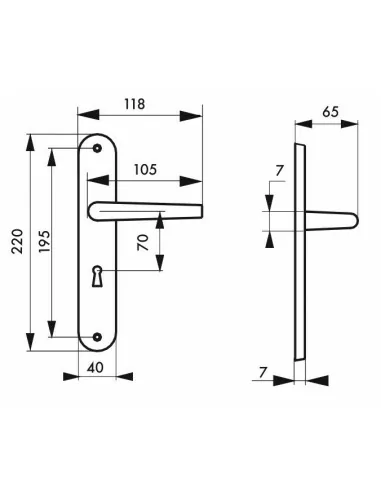 Poignée de porte Maia trou de clé, l champagne Poignée de porte Maia trou de clé, l champagne