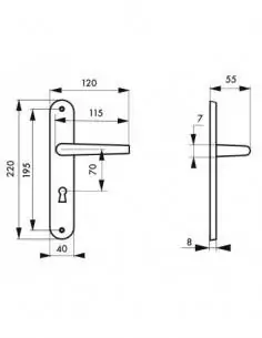 Poignée de porte Marianne trou de clé, l 2