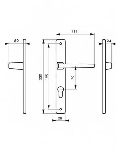 Poignée de porte Picardie champagne trou de cylindre saillie réduite Poignée de porte Picardie champagne trou de cylindre saillie réduite