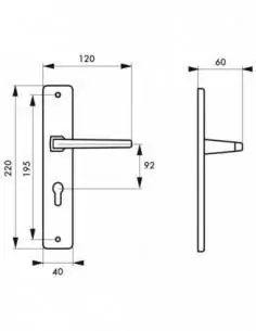 Poignée de porte Picardie trou de cylindre, i carré 7 mm entr'axe 92 mm 2