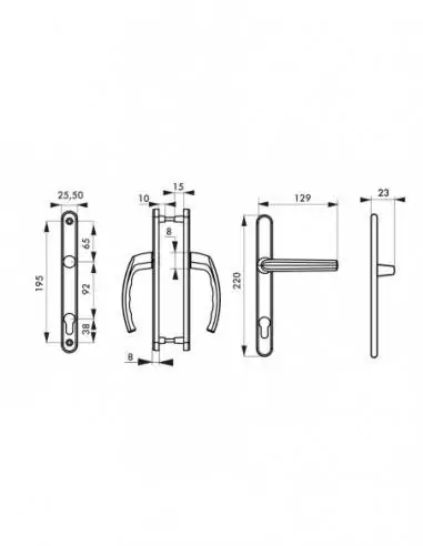Poignée de porte Sultane 235x25 c8x92mm trou de cylindre béquille saillie réduite inox f9 Poignée de porte Sultane 235x25 c8x92mm trou de cylindre béquille saillie réduite inox f9