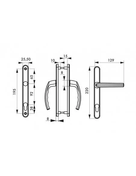 Poignée de porte Sultane 235x25 c8x92mm trou de cylindre inox f9