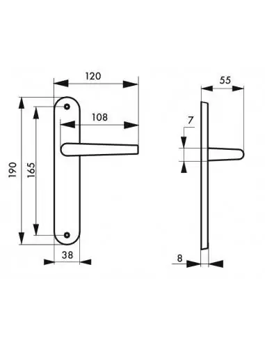 Poignée de porte Vesta sans trou bdc entr'axes 165mm Poignée de porte Vesta sans trou bdc entr'axes 165mm