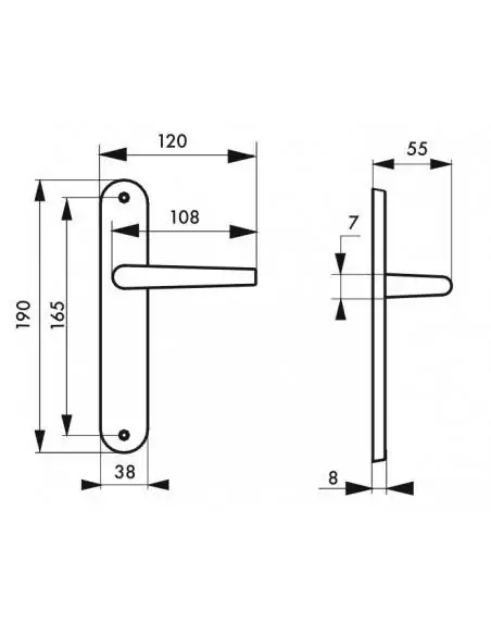 Poignée de porte Vesta sans trou bdc entr'axes 165mm