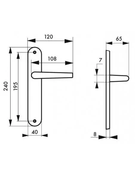 Poignée de porte Vesta sans trou bdc entr'axes 195mm